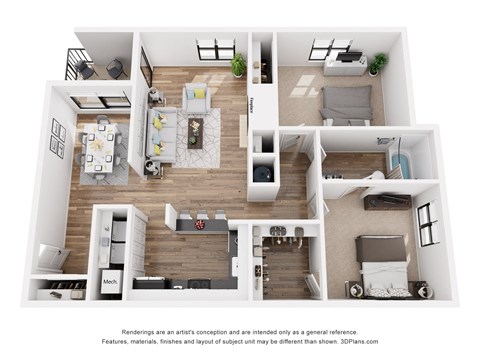 a 1 bedroom floorplan is shown in this rendering